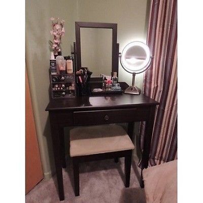 Makeup Vanity Set Table Stool Drawer Bedroom Furniture Bench Chair Wood Espresso -   24 diy vanity accessories
 ideas