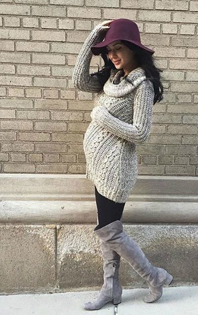 Loving the cowl neck maternity sweater with leggings and a tall boot this transition season! -   24 pregnancy style winter
 ideas