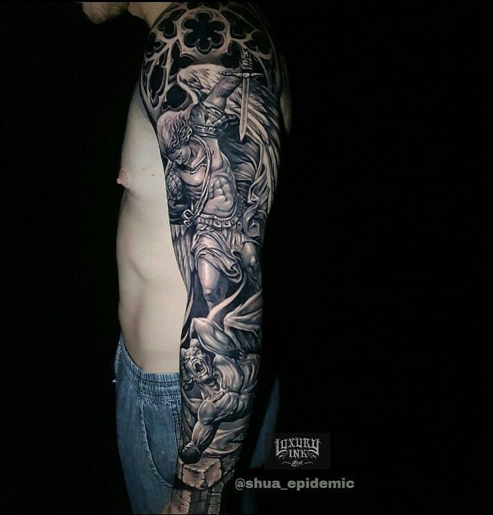 Saint Michael Tattoo Sleeve -   24 religious tattoo sleeve
 ideas