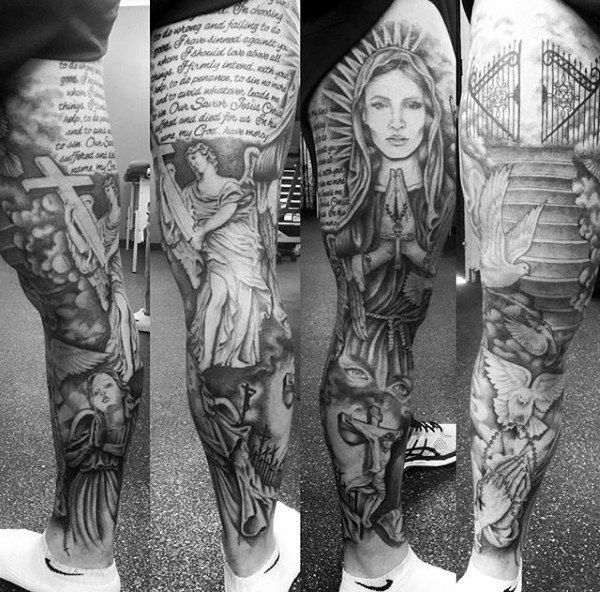 50 Heaven Tattoos For Men - Higher Place Design Ideas -   24 religious tattoo sleeve
 ideas