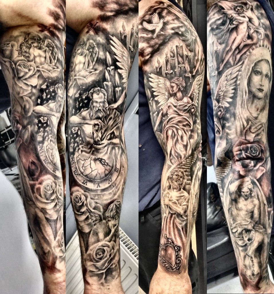 religious sleeve tattoo by Justyna Kurzelowska -   24 religious tattoo sleeve
 ideas