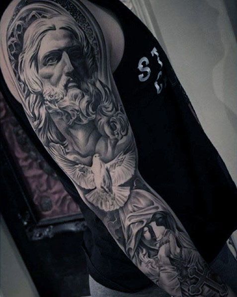 50 Jesus Sleeve Tattoo Designs For Men - Religious Ink Ideas -   24 religious tattoo sleeve
 ideas