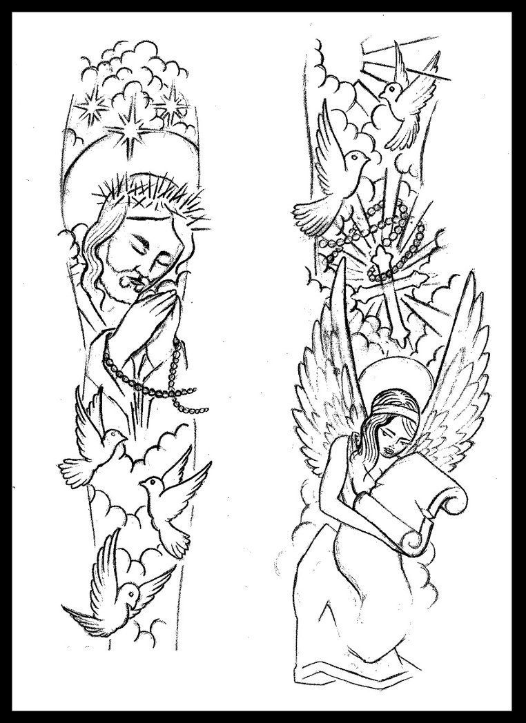 tattoo drawings | Religious sleeve tattoo design by ~thirteen7s on deviantART -   24 religious tattoo sleeve
 ideas