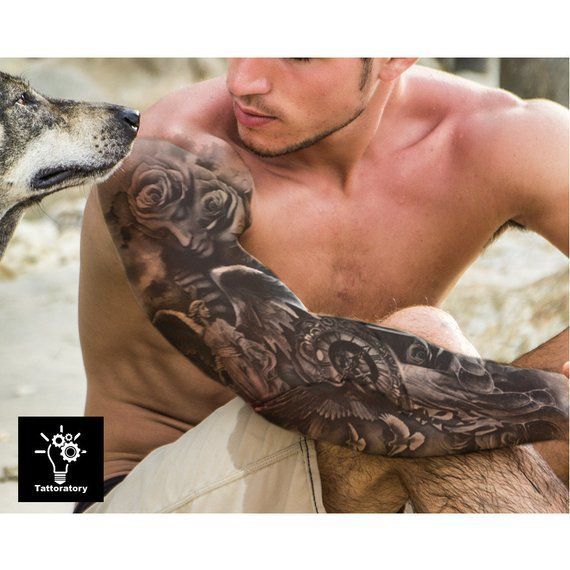 Christian Temporary Tattoo Sleeve Religious Fake Tattoo Sleeve Angel Tattoo Christian Tattoo Religious Tattoo Faux Tatouage Temporaire -   24 religious tattoo sleeve
 ideas