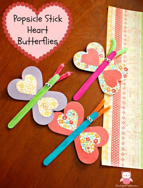 Popsicle Stick Heart Butterflies - An Easy Valentine's Day Craft for Kids -   25 butterfly crafts heart
 ideas