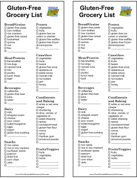 This two-column, smart grocery list includes items to look for when shopping for someone with celiac disease or trying to maintain a gluten-free diet. Free to download and print -   25 free diet celiac disease
 ideas