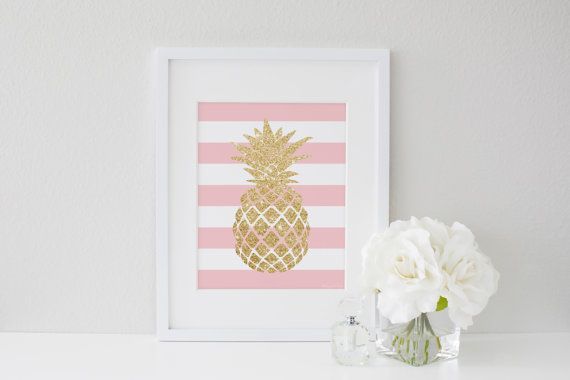 Pineapple Print, Pineapple Art, Pink and Gold Glitter Pineapple Decor Wall Art Printable Digital Art Office Decor, Summer Art, Office Decor -   25 summer decor office
 ideas