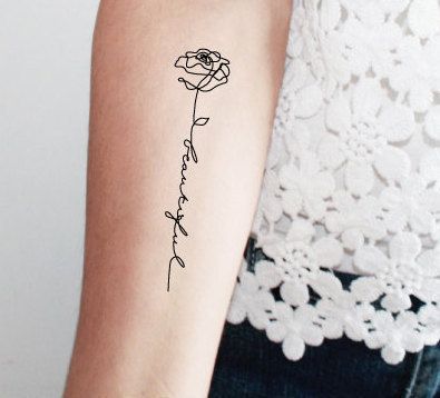 2 rose beautiful temporary tattoos / word temporary tattoo /rose temporary tattoo / calligraphy temporary tattoo / single line tattoo -   9 single rose tattoo
 ideas