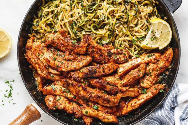 Taco Chicken Tenders with Lemon Garlic Butter Zucchini Noodles -   11 spinach recipes noodles
 ideas
