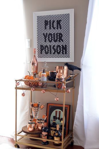 Halloween Bar Cart with Whiskey Hot Chocolate -   12 halloween decor bedroom
 ideas