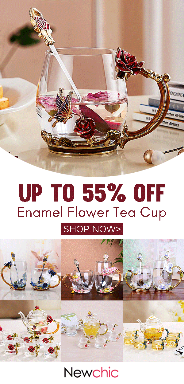 Enamel flowers tea cup. -   15 boho decor kitchen
 ideas