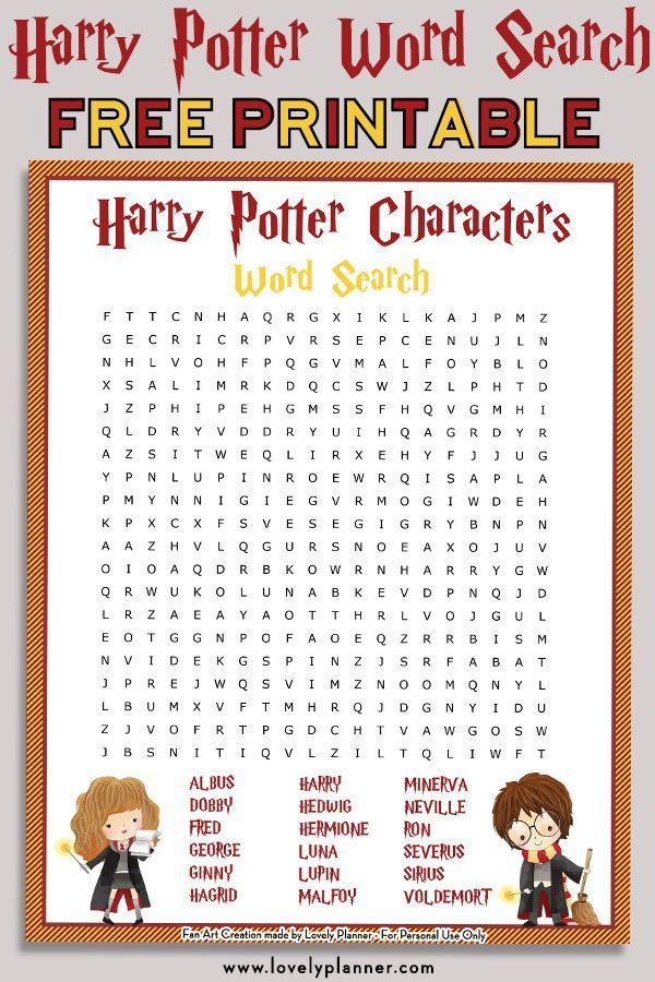 Free Printable Harry Potter Characters Word Search Puzzle -   17 harry potter manualidades diy
 ideas