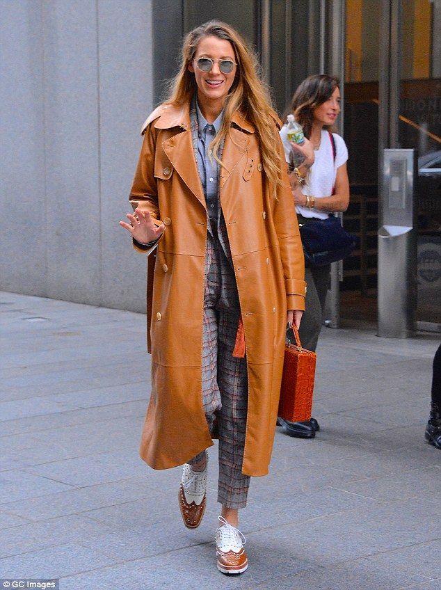 Blake Lively wears orange leather duster ahead of Simple Favor release -   19 celebrity style blake lively
 ideas