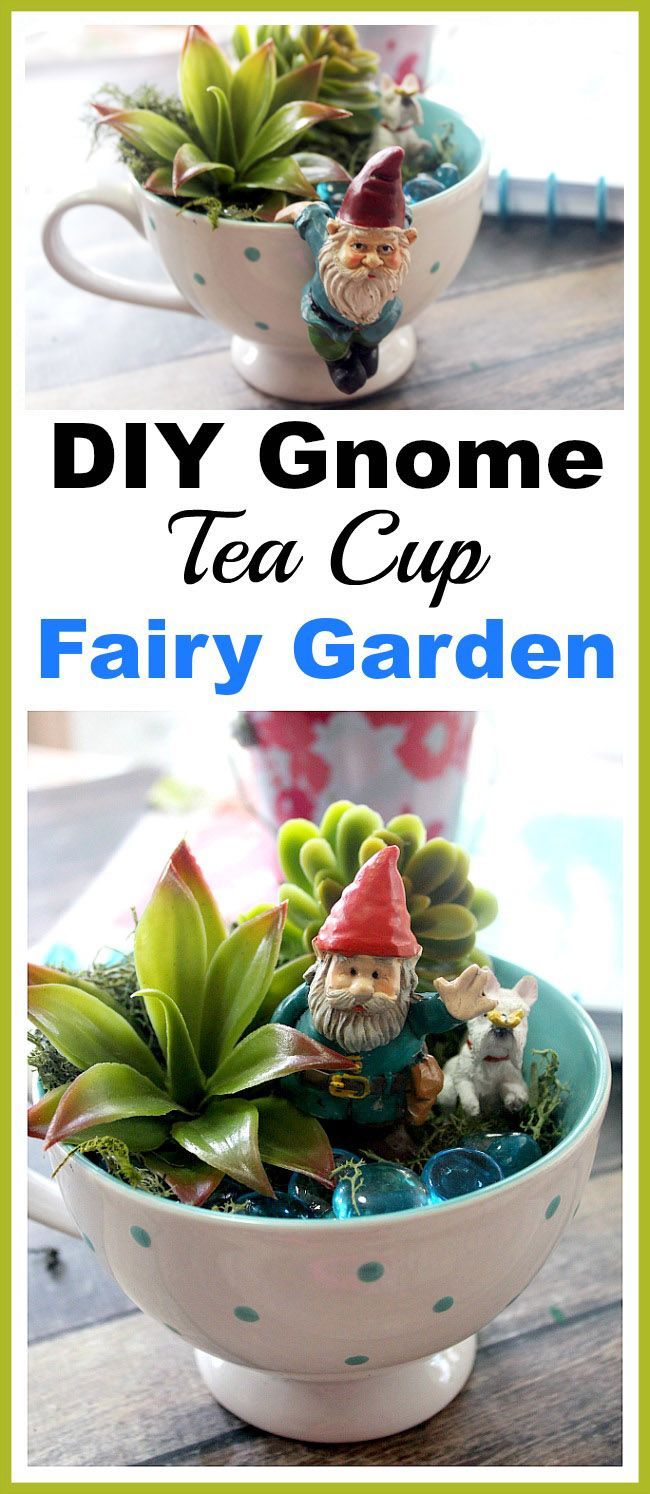 Gnome Tea Cup Fairy Garden- Cute DIY Table Decoration -   19 easy fairy garden
 ideas