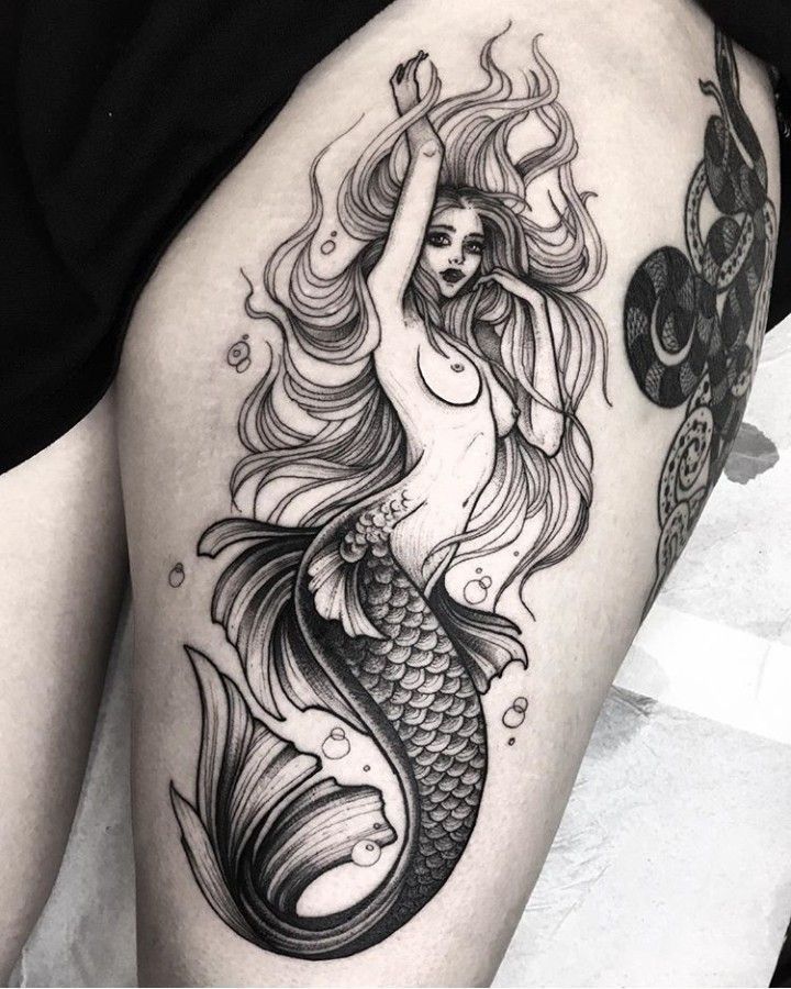 Mermaid blackwork tattoo by Dmitriy Tkach -   19 nautical mermaid tattoo
 ideas