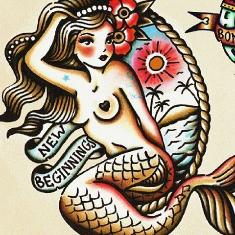 traditional mermaid tattoo - Google Search -   19 nautical mermaid tattoo
 ideas