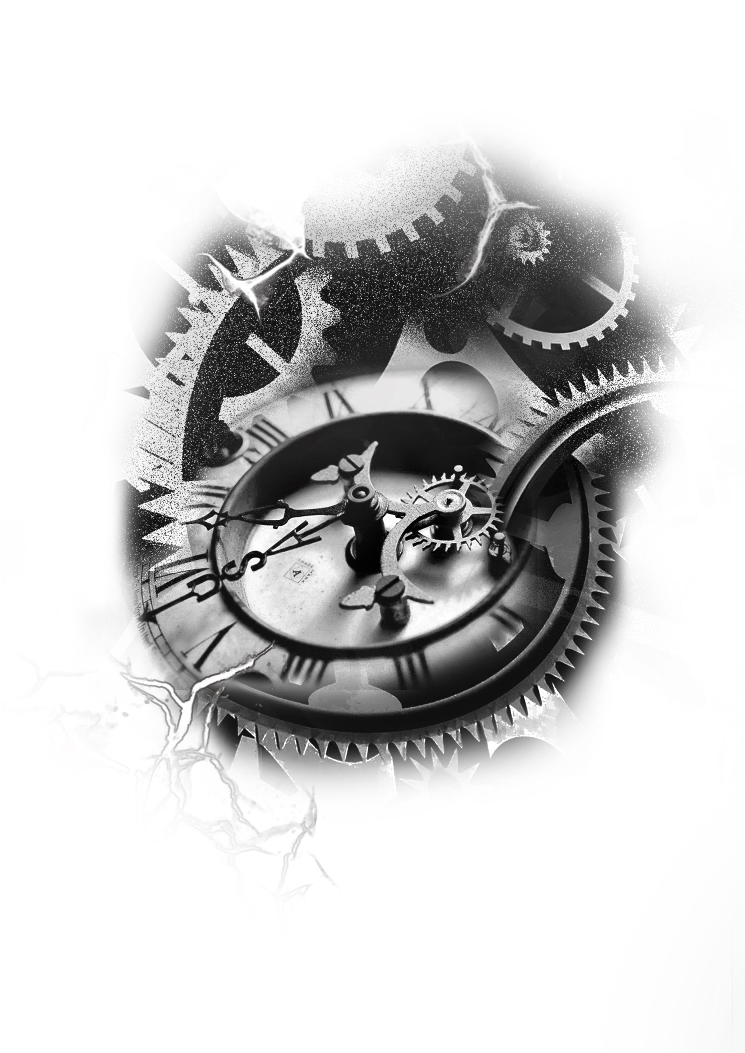 roman watch in gears of clock half dot work tattoo design -   19 watch tattoo design
 ideas