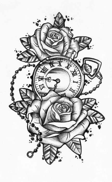 Rose with pocket watch tattoo -   19 watch tattoo design
 ideas