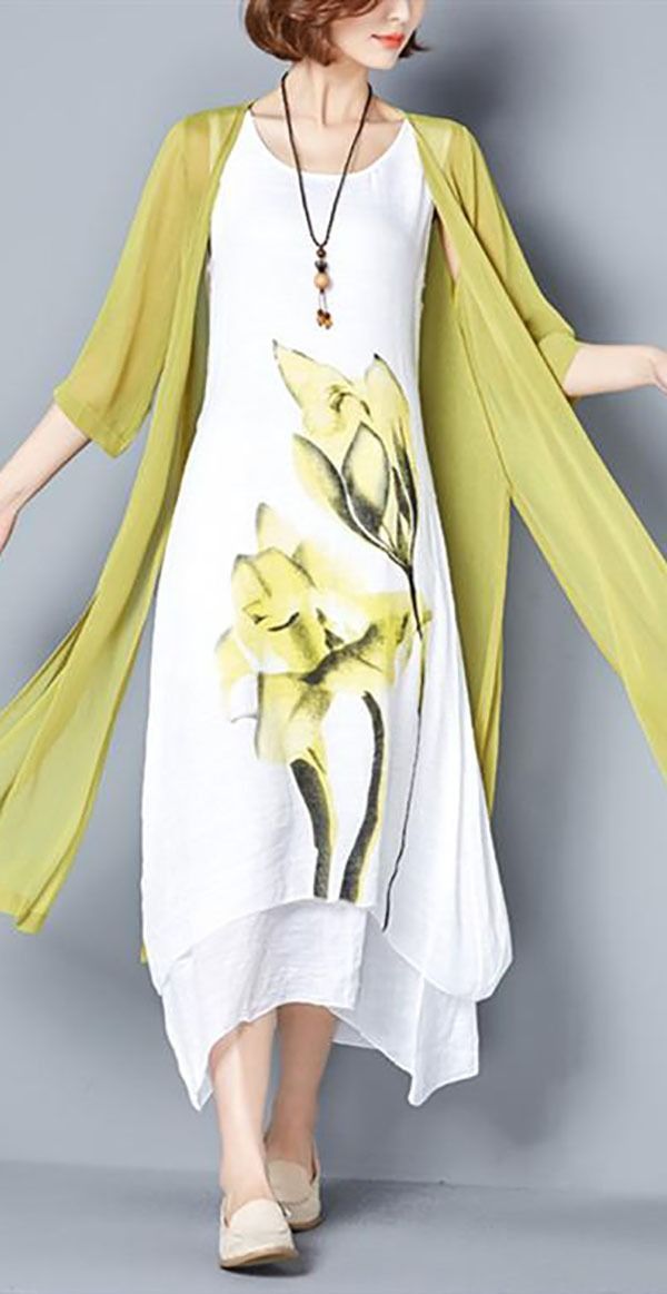 Hot Sale!Women Casual 3/4 Sleeve Folk-Custom Printed Plus Size Dress -   20 fall crafts tree ideas