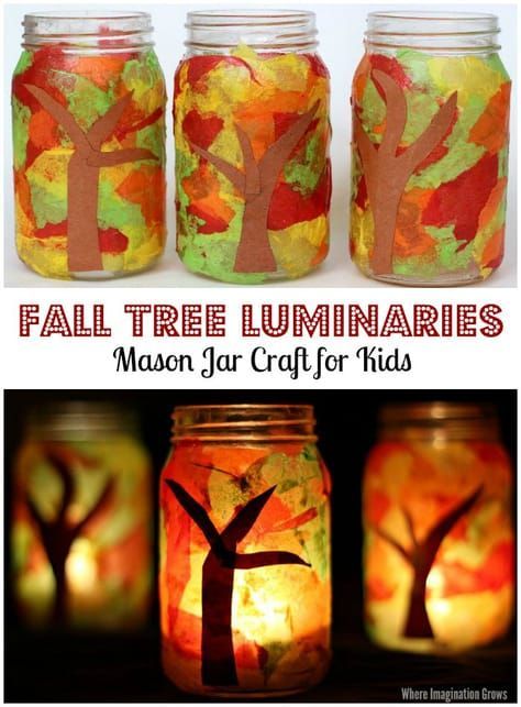 Mason Jar Fall Luminaries Craft -   20 fall crafts tree ideas