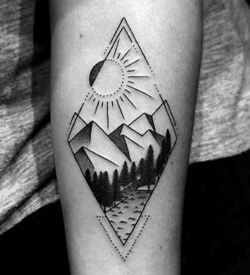 50 Geometric Mountain Tattoo Designs For Men - Geometry Ink Ideas -   21 mens mountain tattoo ideas