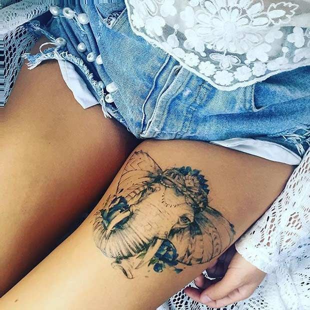 15 Bad-Ass Thigh Tattoo Ideas for Women -   21 unique tattoo elephant
 ideas