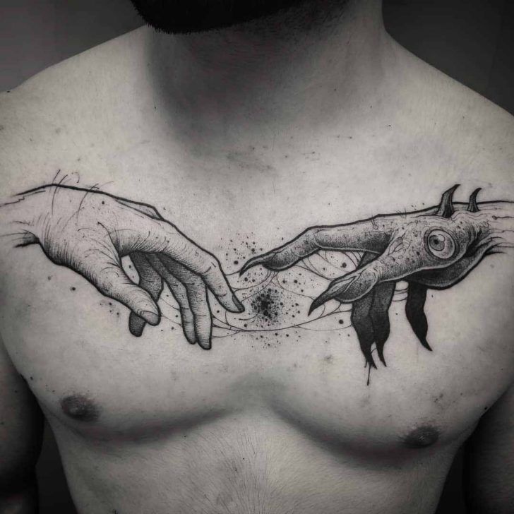 Demonic Impact Hands Tattoo on Chest -   22 cat tattoo back
 ideas