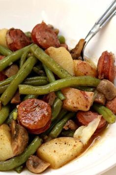 Slow Cooker Cajun Sausage, Potatoes and Green Beans -   22 sausage recipes slow cooker
 ideas