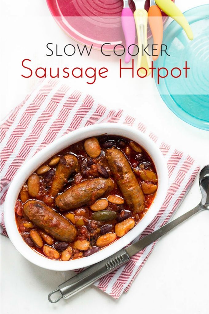 This slow cooker sausage hotpot is a perfect family meal.  Sausage, beans, peppers and tomatoes -   22 sausage recipes slow cooker
 ideas
