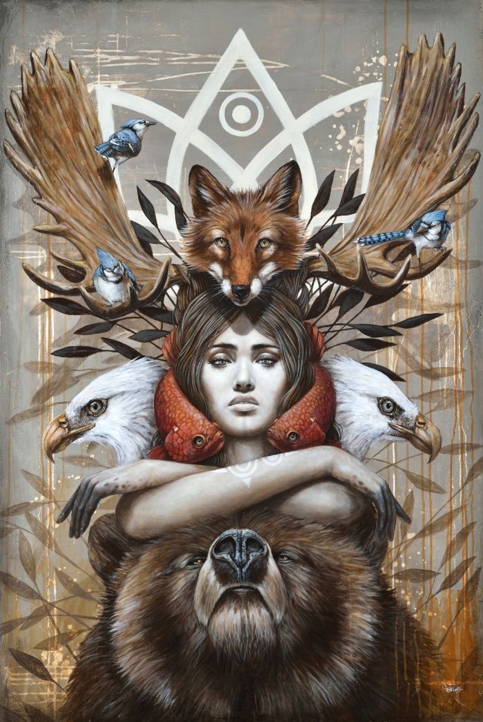 totem, bear, fish, bird,woman -   22 wolf tattoo spirit animal
 ideas