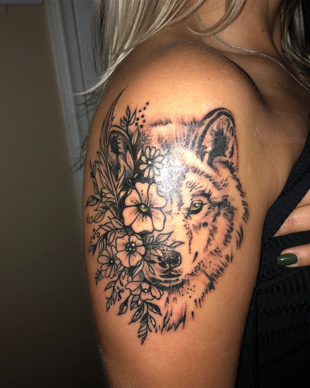 Wolf tattoo with flowers. My spirit animal. -   22 wolf tattoo spirit animal
 ideas