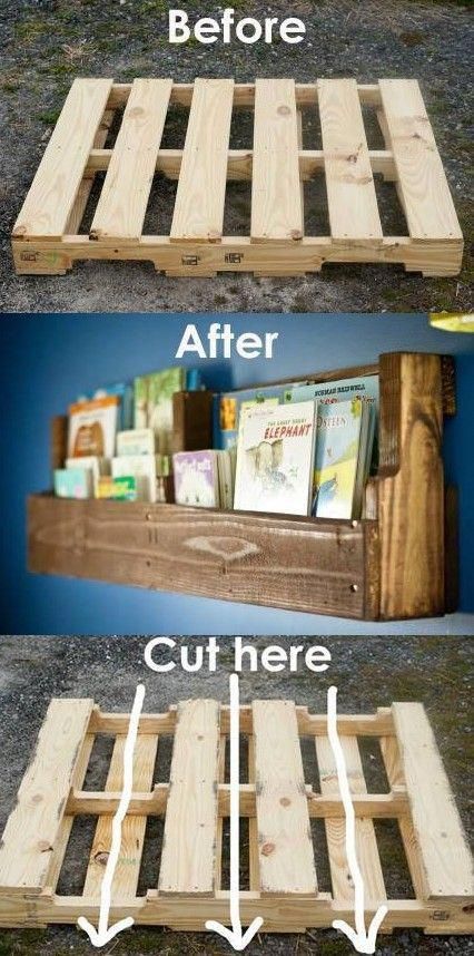 DIY Palet Bookshelf. What a great way to make books display-able in the classroom! -   23 diy bookshelf classroom
 ideas