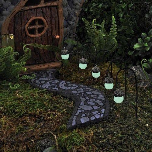 Miniature Glow-in-Dark Acorn Path Lights - Set of Five -   23 fairy garden ladder
 ideas