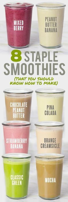 8 Staple Smoothie Recipes That You Should Know How to Make. Perfect for making healthy smoothies for breakfast. Great way to start your day! -   24 breakfast smoothie recipes
 ideas
