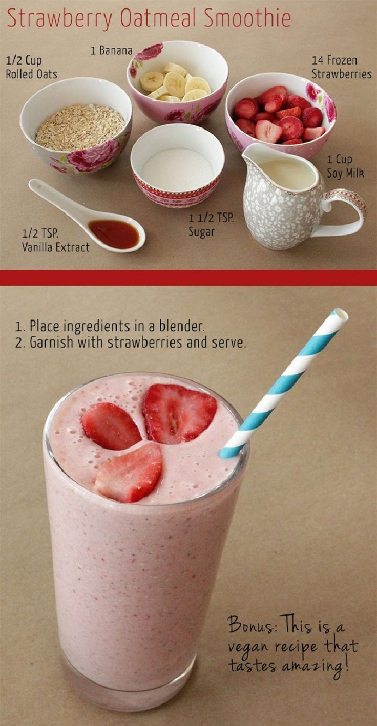 Strawberry Oatmeal Breakfast Smoothie - 13 Oatmeal Smoothies Worth Waking Up For | GleamItUp -   24 breakfast smoothie recipes
 ideas