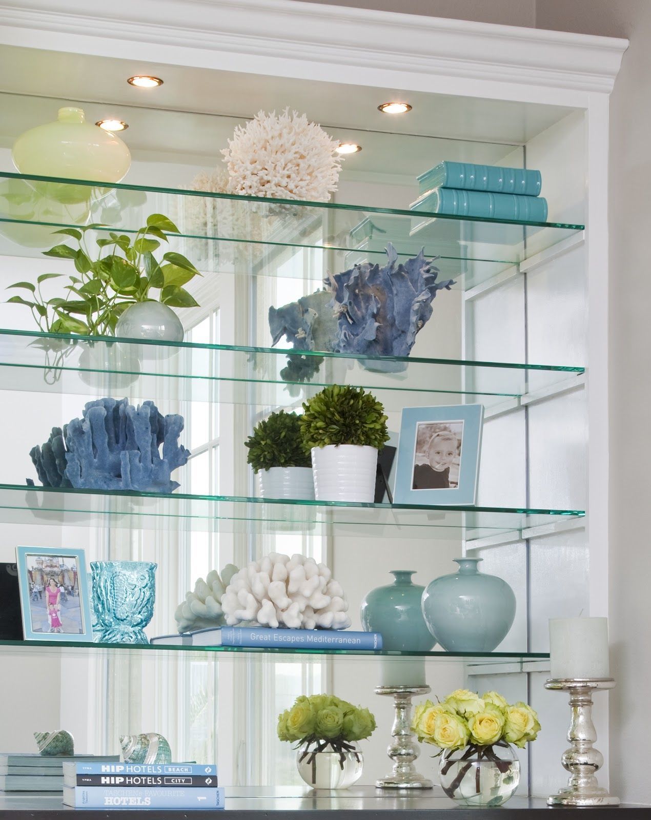 A perfect way to change the mood of the room.    These colors make me happy.                         COCOCOZY -   24 glass shelves decor
 ideas