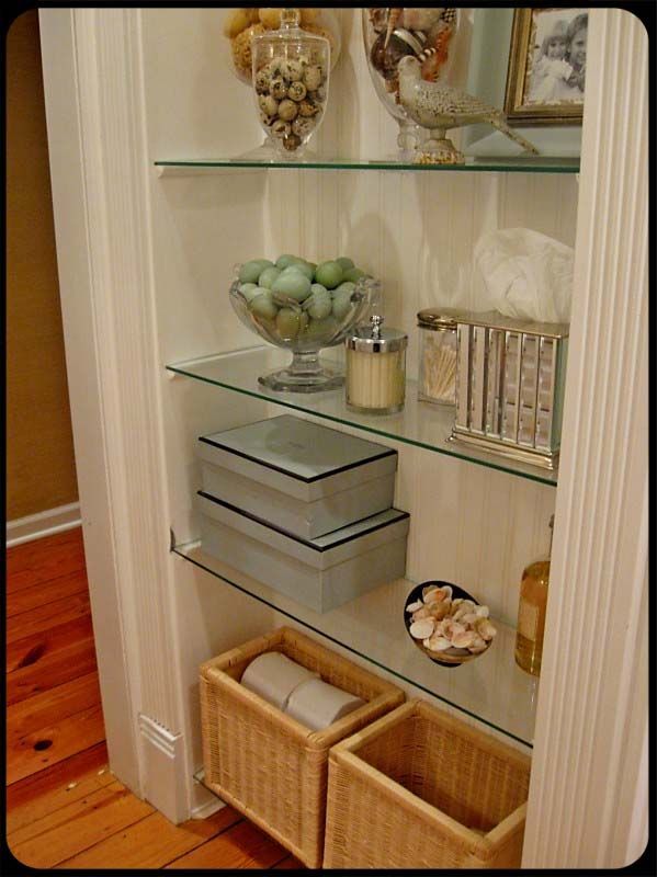 Love the idea of the glass shelf. There's an area in the new house where I could do this if I don't do a small mud room area. -   24 glass shelves decor
 ideas
