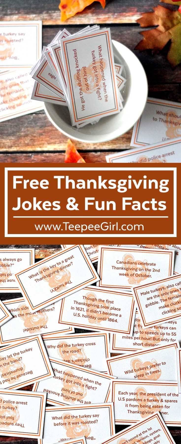 Free Thanksgiving Joke/Fun Fact Printable Cards -   24 thanksgiving crafts for school
 ideas