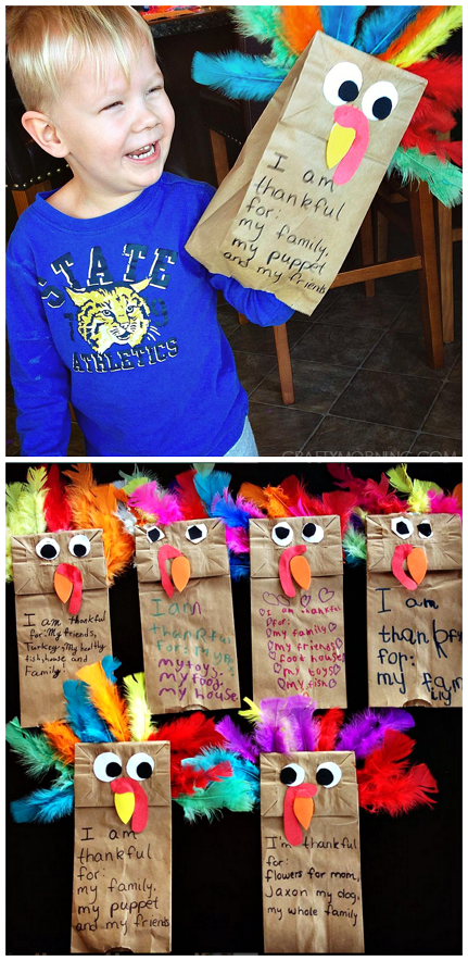 Paper bag turkey puppets - cute Thanksgiving craft for kids to make! -   24 thanksgiving crafts for school
 ideas