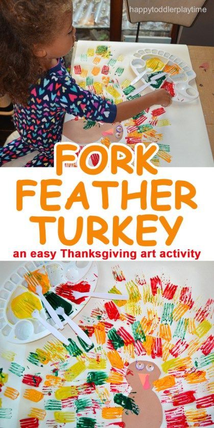 FORK FEATHER TURKEY -   24 thanksgiving crafts for school
 ideas