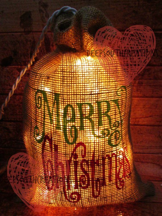 Merry Christmas Burlap Lighted Bag -   25 burlap crafts lights
 ideas