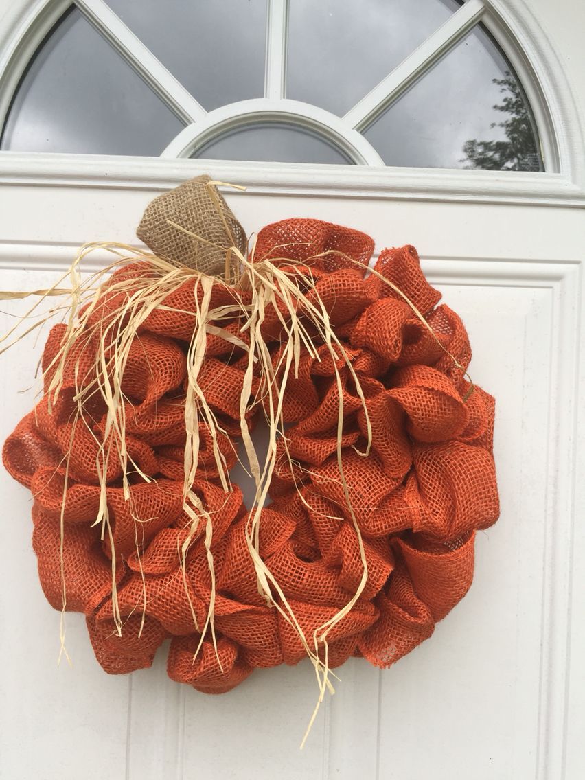 Burlap Pumpkin wreath! -   25 burlap crafts lights
 ideas