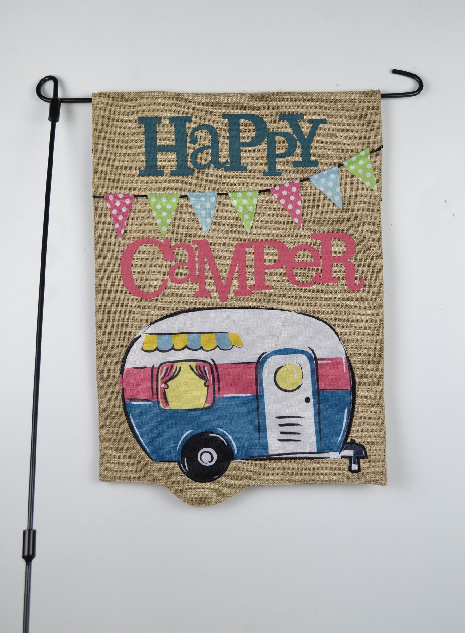 Happy Camper Burlap Garden Flag -   25 burlap crafts lights
 ideas
