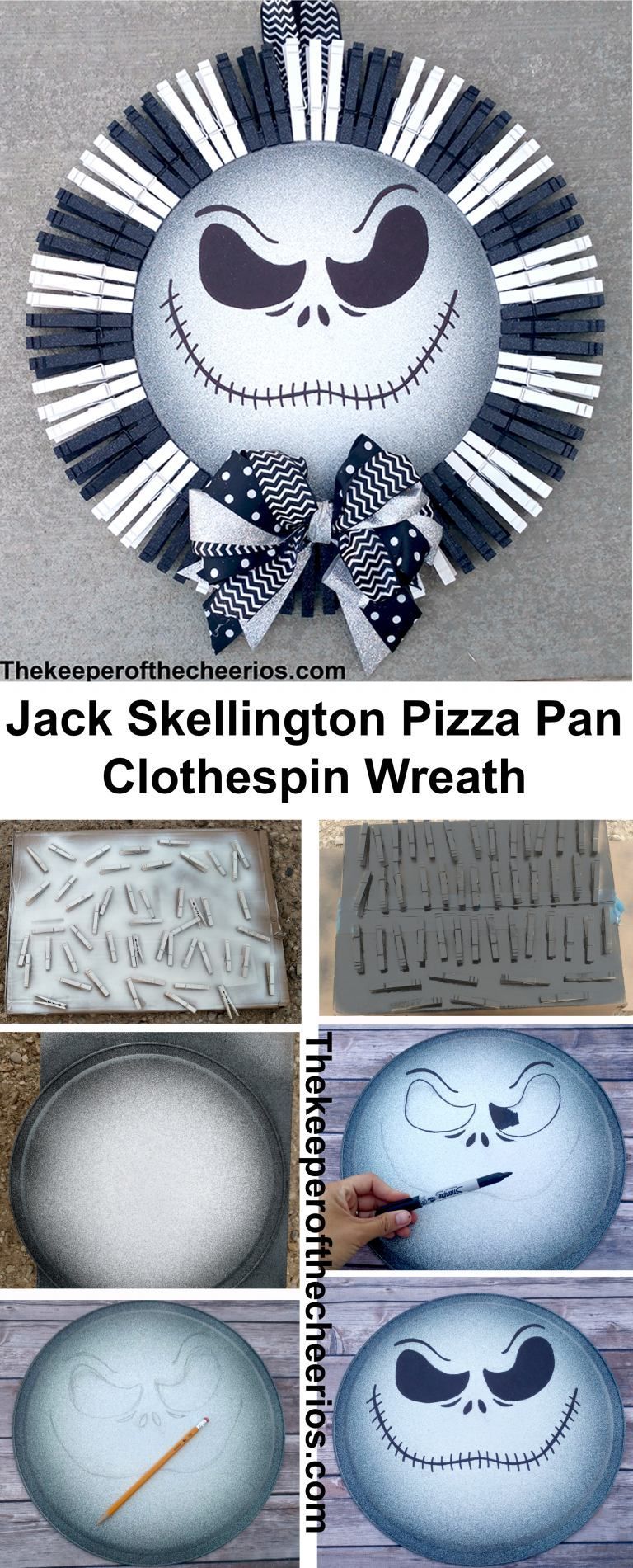 Jack Skellington Pizza Pan Clothespin Halloween Wreath - The Keeper of the Cheerios Jack Skellington Wreath -   25 halloween crafts wreath
 ideas