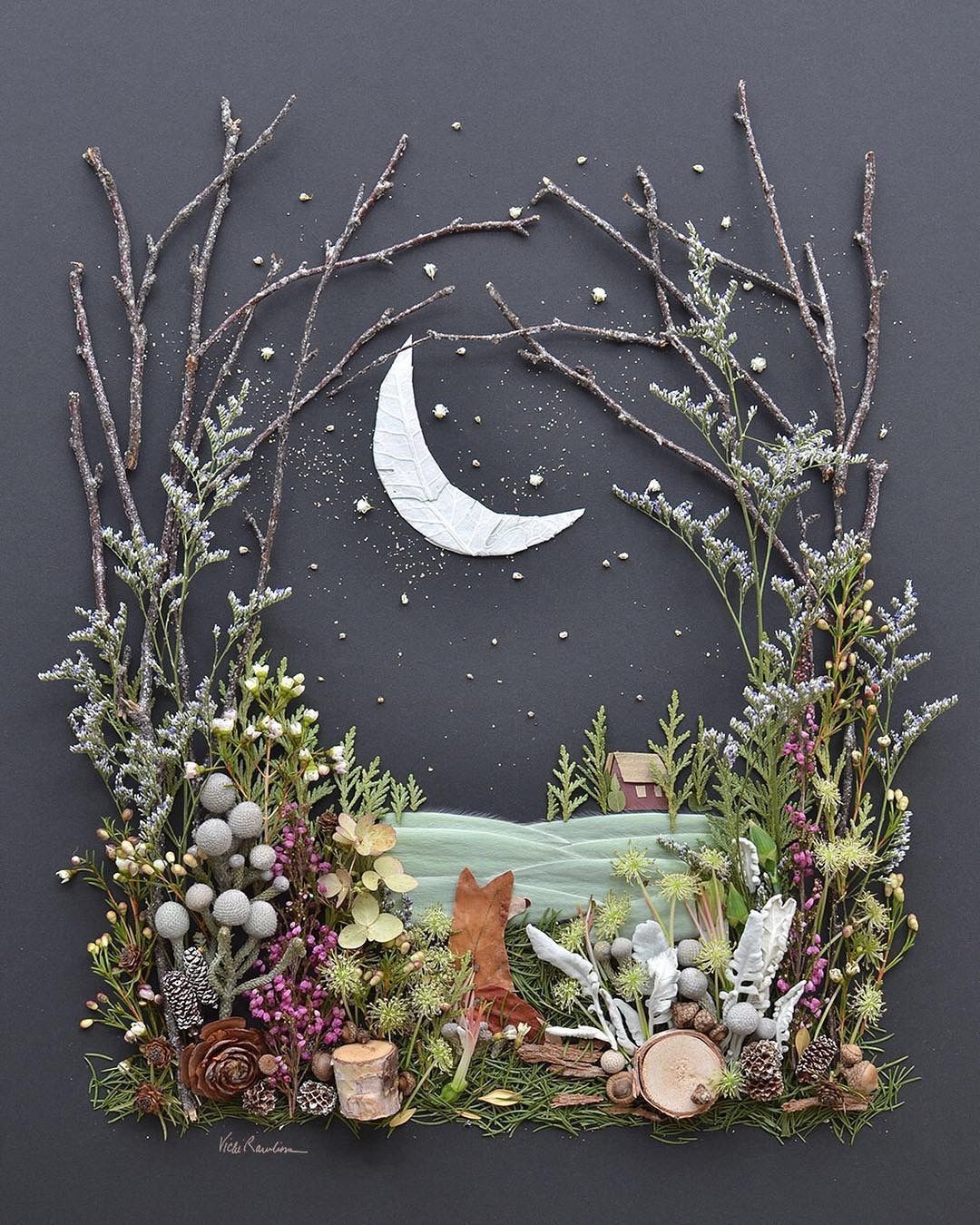 Fox art out of natural materials -   25 nature crafts flowers
 ideas