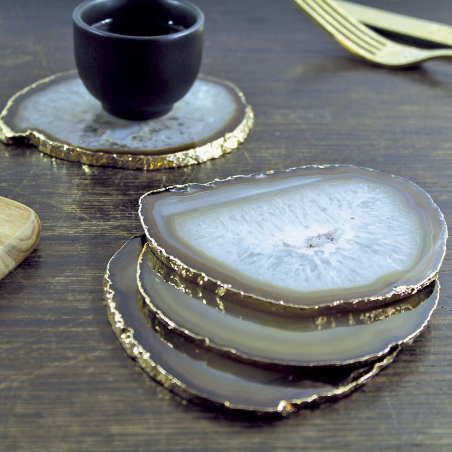 Natural Gold Plated Agate Coasters Set Of Two -   25 unique home decor
 ideas