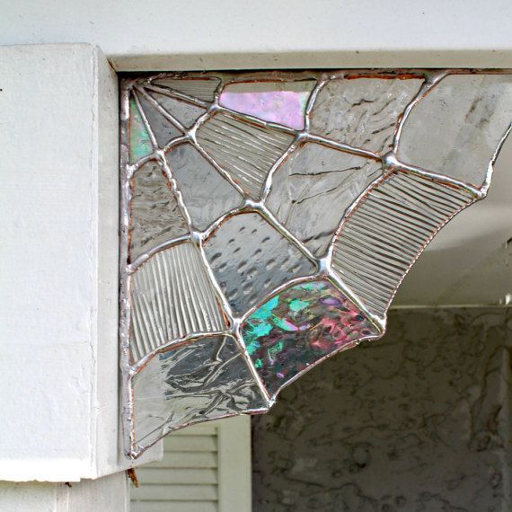 Stained Glass Spider Web Corner,Home decor, Garden decor,spider web decor, halloween decor, stained glass,garden, corners, magical, unique -   25 unique home decor
 ideas