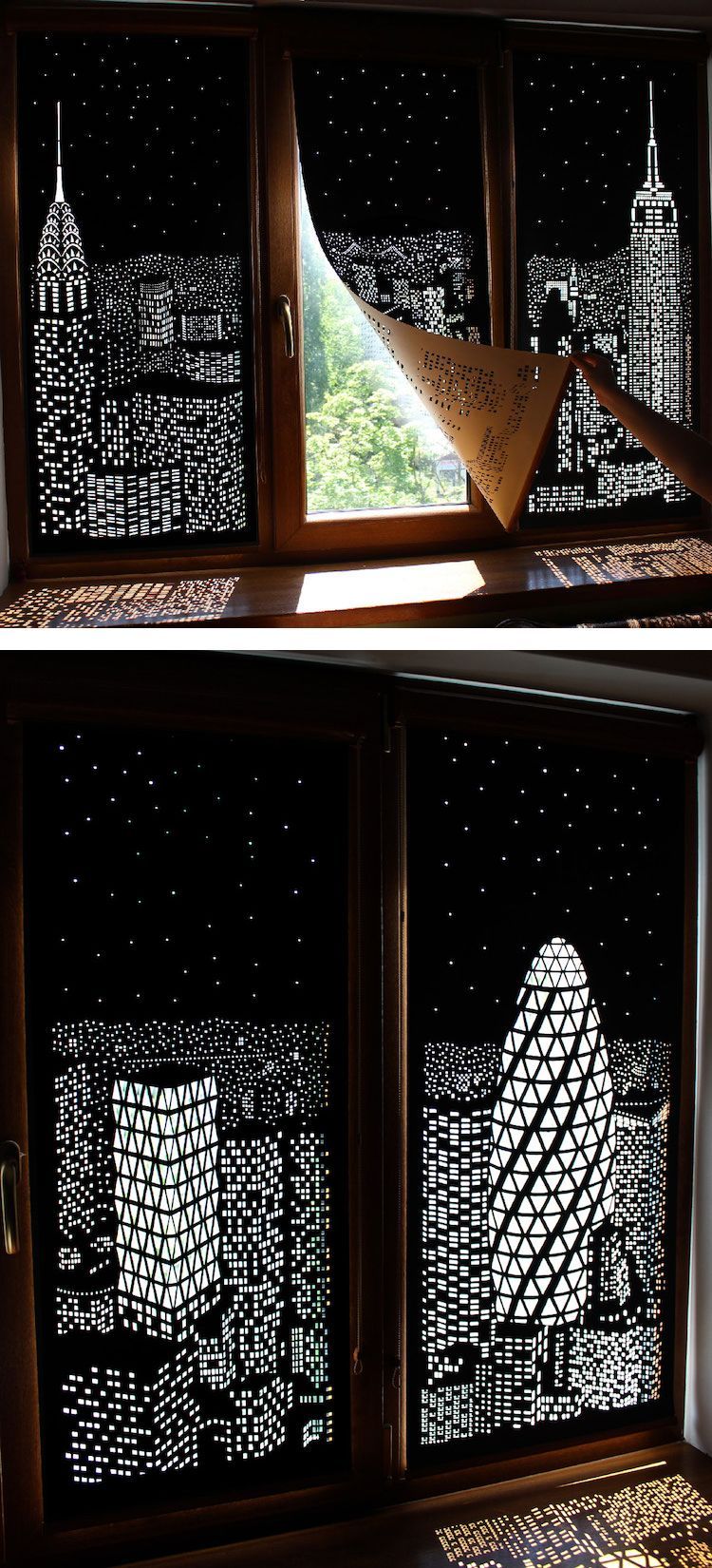 Modern Blackout Curtains Turn Windows into Penthouse Views of a City at Night -   25 unique home decor
 ideas