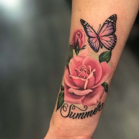 51 Real Pink Rose Tattoos -   7 butterfly tattoo ankle
 ideas