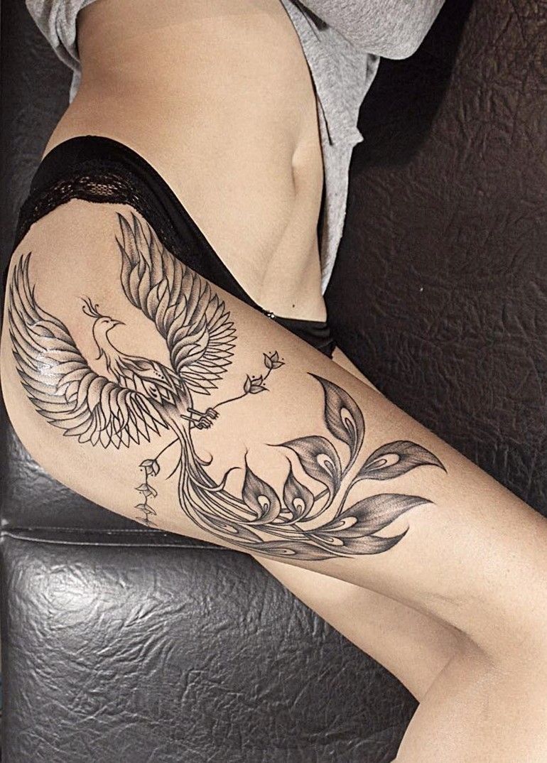 60+ Incredible Phoenix Tattoo Designs You Need To See -   8 bird thigh tattoo
 ideas